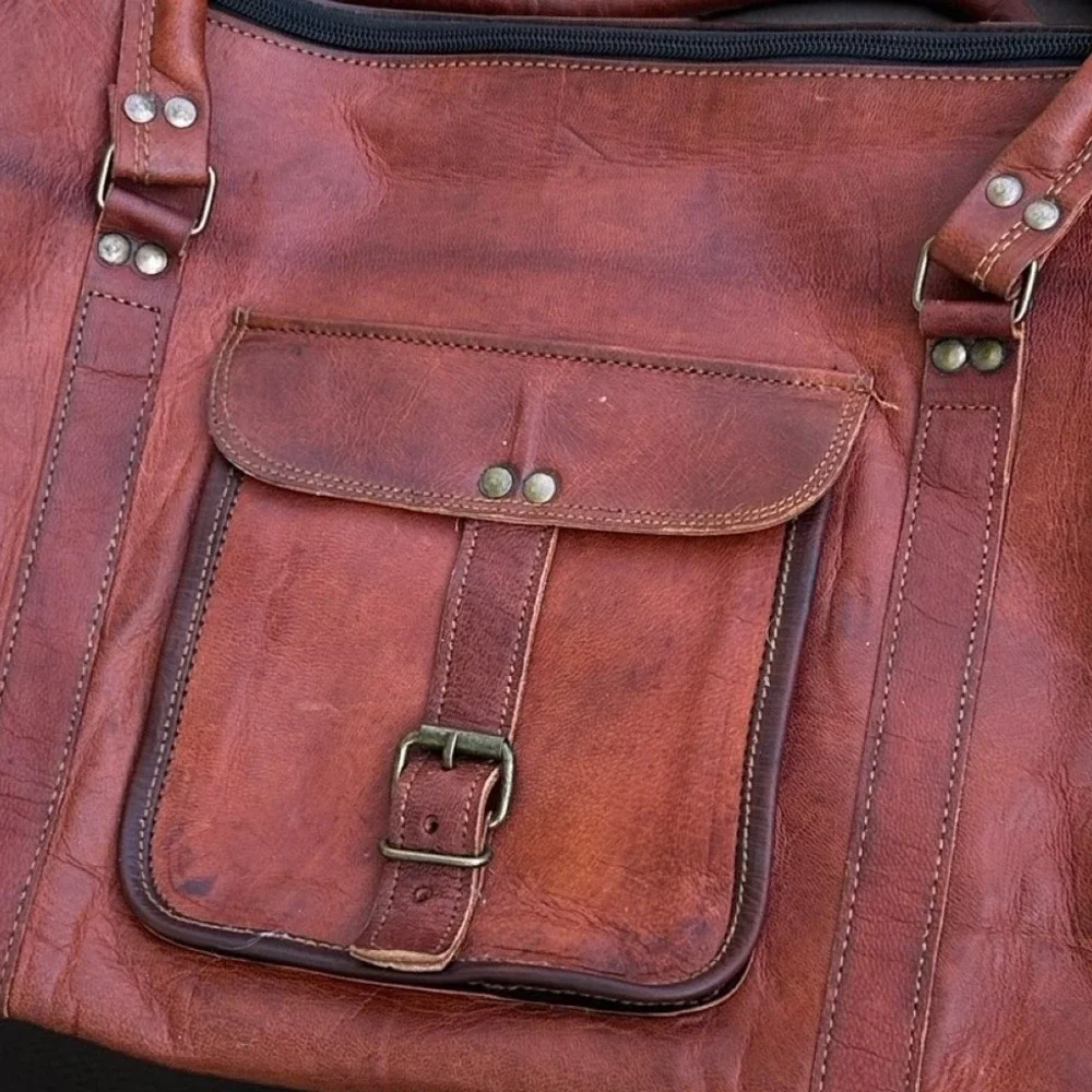 Komal's Passion Leather Duffel Bag Unisex Large Brown Good Rugged Travel Bag